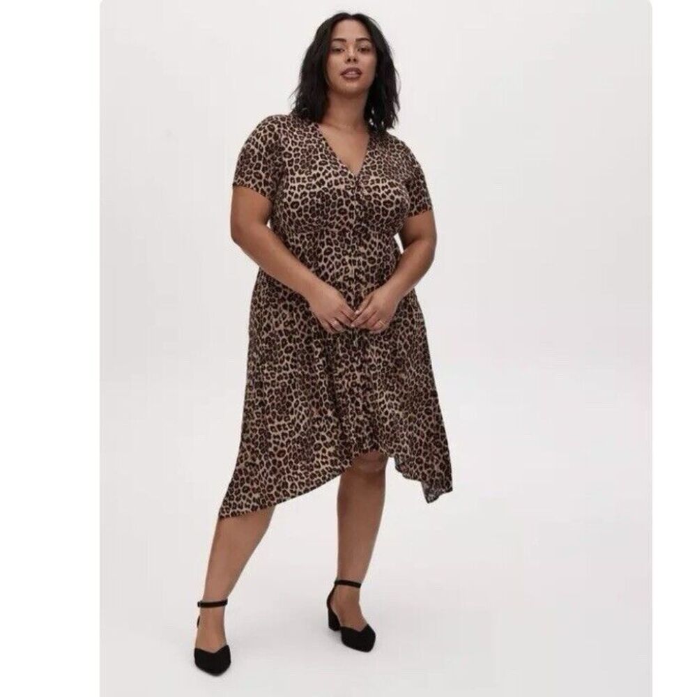 Torrid Leopard Animal‎ Print Challis Short Sleeve Shirt Dress Size 3X Pockets